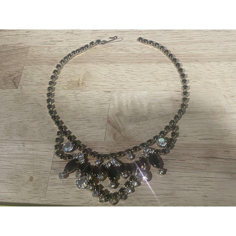 VTG Black Glass Stones And Aurora Borealis Stones, Statement Piece, Granny Core